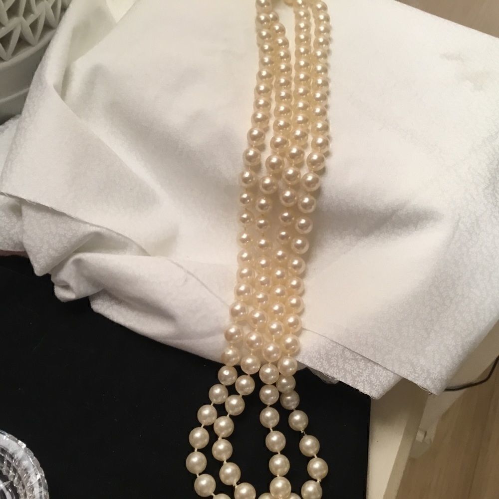 White Faux Pearl Strand 54” Necklace